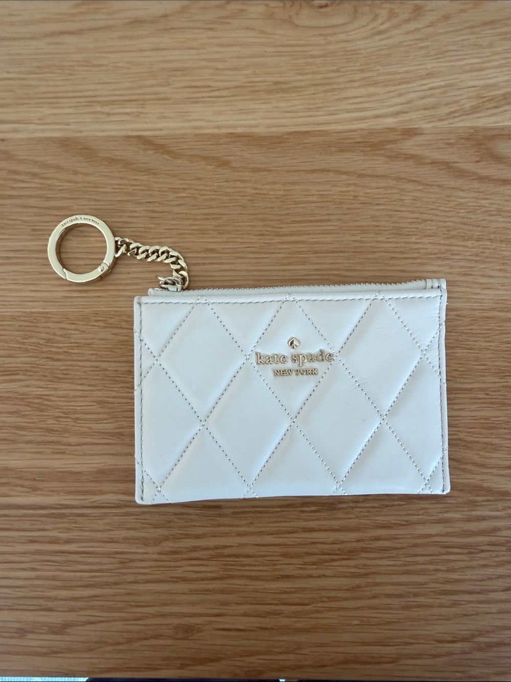 kate spade White Quilted Card Holder with Gold Keychain